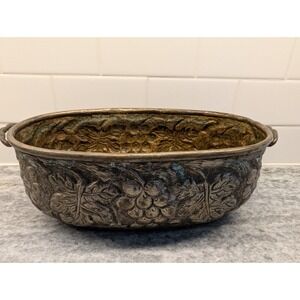 Lacquered & Patinaed Planter with Embellishment & Handles, Made in India